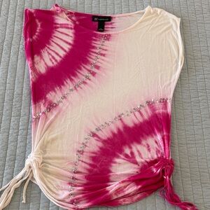INC International Concepts Pink Tie-Dye Embellished Women's Top